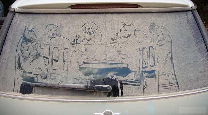 Рисунки на машинах - пылевое искусство (49 фото)