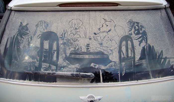 Рисунки на машинах - пылевое искусство (49 фото)