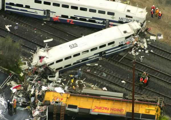 Столкновение поездов $500 Миллионов 12 сентября 2008 года в Калифорнии столкнулись два поезда. 25 человек погибло, денежные потери компании MetroLink составили 500 миллионов долларов (включая выплаты семьям погибших)
